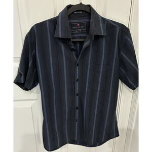 NETPLAY Men’s M Slim Fit Short Sleeve Shirt Blue Vertical Stripe 100% Cotton